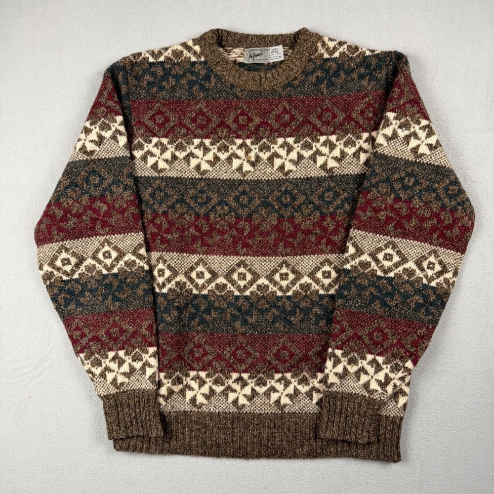 Vintage Rittenhouse Collection Wool Fair Isle Sweater Mens Medium Brown USA Made
